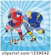 Poster, Art Print Of Cartoon Hockey Players Over Blue Rays