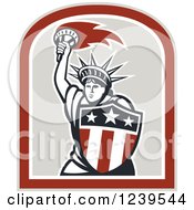 Poster, Art Print Of Retro Statue Of Liberty Holding A Torch And Shield
