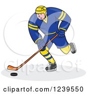 Poster, Art Print Of Cartoon Hockey Player In Blue And Yellow