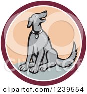 Clipart Of A Retro Cartoon Gray Dog In A Circle Royalty Free Vector Illustration