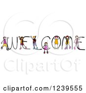 Poster, Art Print Of Diverse Stick Kids Playing On The Word Welcome