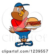 Poster, Art Print Of Hungry Boy Chicken Holding A Pulled Pork Sandwich