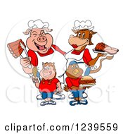Poster, Art Print Of Chef Pig And Female Cow Over A Pig Girl And Chicken Boy With Meats