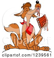 Coyote Wearing A Bib And Eating Saucy Bbq Ribs