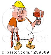 Poster, Art Print Of Chef Pig Wearing A Hardhat And Apron Holding Sausage And Bbq Ribs