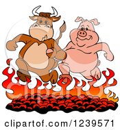 Poster, Art Print Of Bull And Pig Running Over Hot Bbq Coals