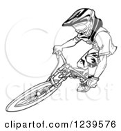 Clipart Of A Black And White Extreme Bike Rider Catching Air Royalty Free Vector Illustration by LaffToon