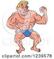 Clipart Of A Caucasian Bodybuilder Muscle Man Flexing His Bicep Royalty Free Vector Illustration by LaffToon