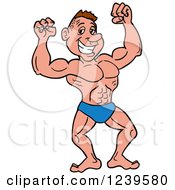 Poster, Art Print Of Caucasian Bodybuilder Muscle Man Flexing