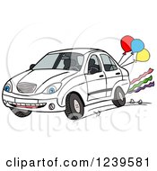 Poster, Art Print Of Car Character Driving With Party Balloons And Streamers