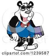 Clipart Of A Bespectacled Geek Panda Holding A Book Royalty Free Vector Illustration