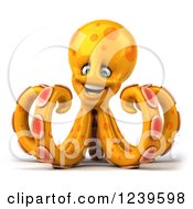 Clipart Of A 3d Happy Orange Octopus Royalty Free Illustration