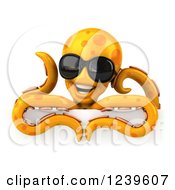 Clipart Of A 3d Happy Orange Octopus Wearing Sunglasses Over A Sign Royalty Free Illustration by Julos
