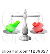 Poster, Art Print Of 3d Scales Weighing A Decision Check Mark And X Cross