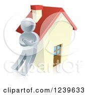 Poster, Art Print Of 3d Silver Man Leaning Against A House