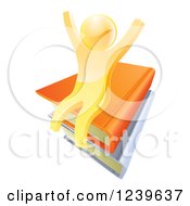 Poster, Art Print Of 3d Cheering Gold Man Sitting On A Stack Of Books