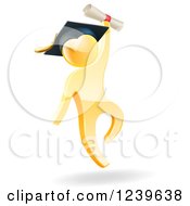 Poster, Art Print Of 3d Gold Man Graduate Jumping With A Diploma