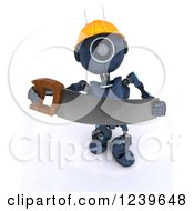 Poster, Art Print Of 3d Blue Android Construction Robot With A Saw