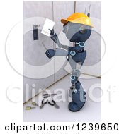 Poster, Art Print Of 3d Blue Android Construction Robot Installing An Electrical Socket 2
