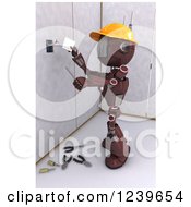 Poster, Art Print Of 3d Red Android Construction Robot Installing An Electrical Socket 2