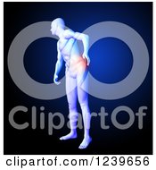 Clipart Of A 3d Medical Man Model With Red Back Pain Over Blue 2 Royalty Free CGI Illustration