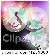Clipart Of A Silhouetted Cheering Crowd Over Stars And Lights Royalty Free Vector Illustration