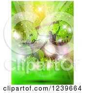 Poster, Art Print Of Silhouetted Soccer Fans With Flags And Banners Over Green With Flares