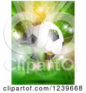 Poster, Art Print Of Soccer Ball Over A Green Flare And Burst Background