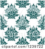 Clipart Of A Seamless Teal Damask Background Pattern 2 Royalty Free Vector Illustration