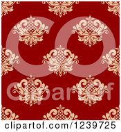 Poster, Art Print Of Seamless Red And Tan Damask Background Pattern 7