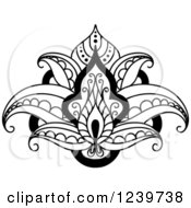 Clipart Of A Black And White Henna Lotus Flower 9 Royalty Free Vector Illustration