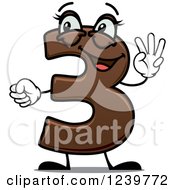 Clipart Of A Happy Brown Number Three Holding Up 3 Fingers Royalty Free Vector Illustration