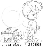 Clipart Of A Black And White Boy Playing With A Dump Truck Toy Royalty Free Vector Illustration