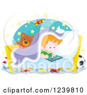 Poster, Art Print Of Red Haired Boy Playing At Bed Time