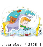 Clipart Of A Red Haired Caucasian Boy Playing At Bed Time Royalty Free Vector Illustration