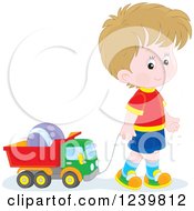 Clipart Of A Caucasian Boy Playing With A Dump Truck Toy Royalty Free Vector Illustration