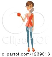 Brunette Woman Holding A Red Apple