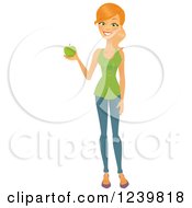 Clipart Of A Caucasian Woman Holding A Green Apple Royalty Free Vector Illustration by Amanda Kate