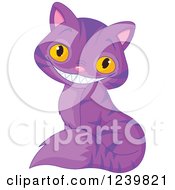 Sitting Purple Striped Grinning Cheshire Cat
