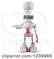 Clipart Of A 3d White And Orange Male Techno Robot Chef Holding A Plate Royalty Free Illustration