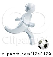 3d Silver Man Playing Soccer
