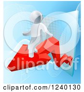 3d Successful Silver Businessman Riding A Red Arrow Off Of A Chart