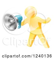 Poster, Art Print Of 3d Gold Man Announcing With A Megaphone