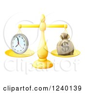 Poster, Art Print Of 3d Golden Scales Balancing A Clock And Money Bag