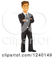 Clipart Of A Handsome Caucasian Businessman With Folded Arms Royalty Free Vector Illustration
