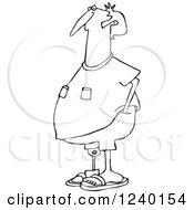 Clipart Of A Black And White Chubby Causal Man With An Artificial Prosthetic Leg Royalty Free Vector Illustration