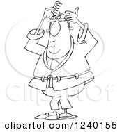 Clipart Of A Black And White Man Combing His Last Hair On His Balding Head Royalty Free Vector Illustration