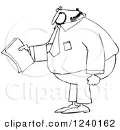 Clipart Of A Black And White Chubby Businessman Holding Papers Royalty Free Vector Illustration