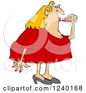 Clipart Of A Chubby Blond Caucasian Woman Applying Lipstick Royalty Free Vector Illustration