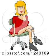 Sitting Caucasian Woman With An Artificial Prosthetic Leg